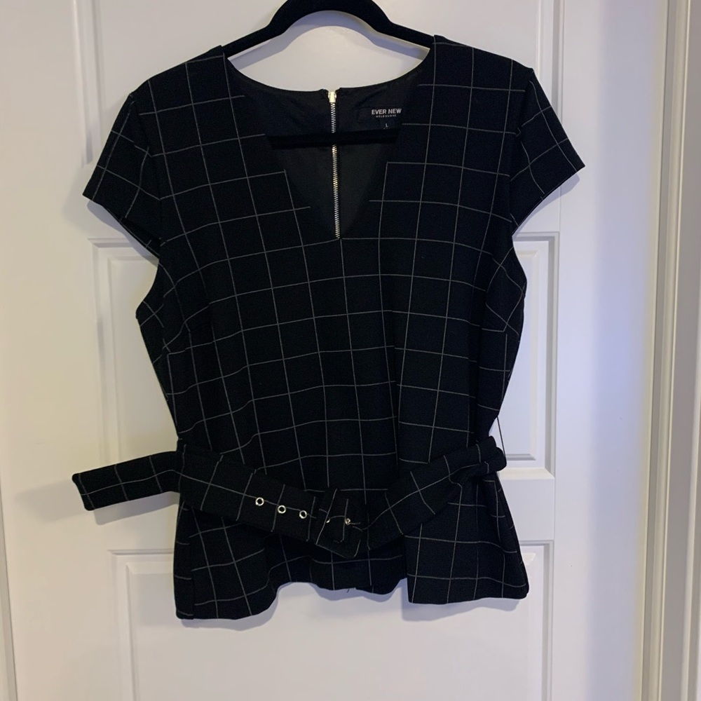 Ever New Black Checkered Blouse with Belt